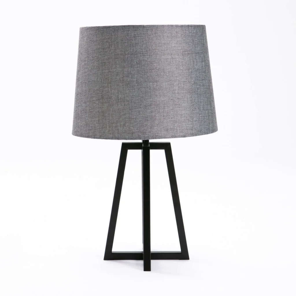 TABLE LAMP BLACK METAL BASE GREY FABRIC SHADE
