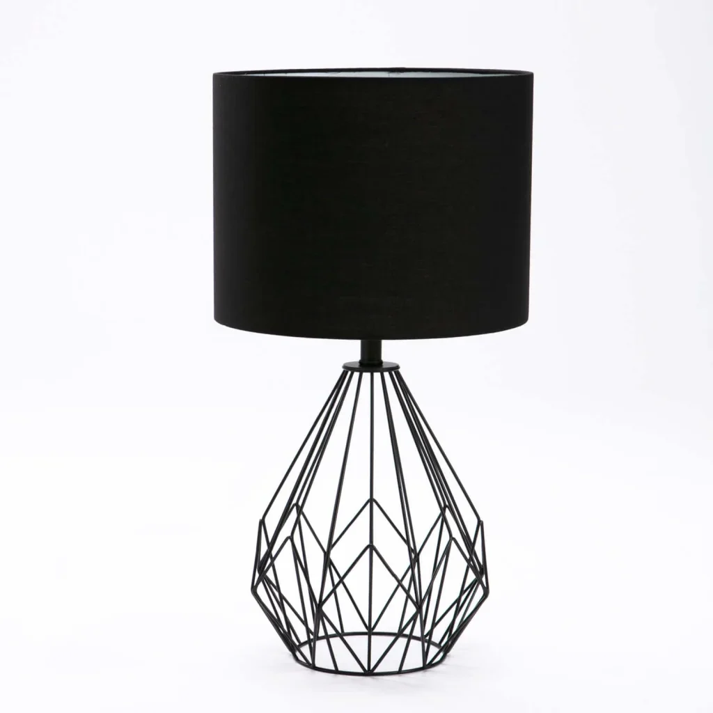 TABLE LAMP BLK METAL WIRE BASE BLACK FABRIC SHADE